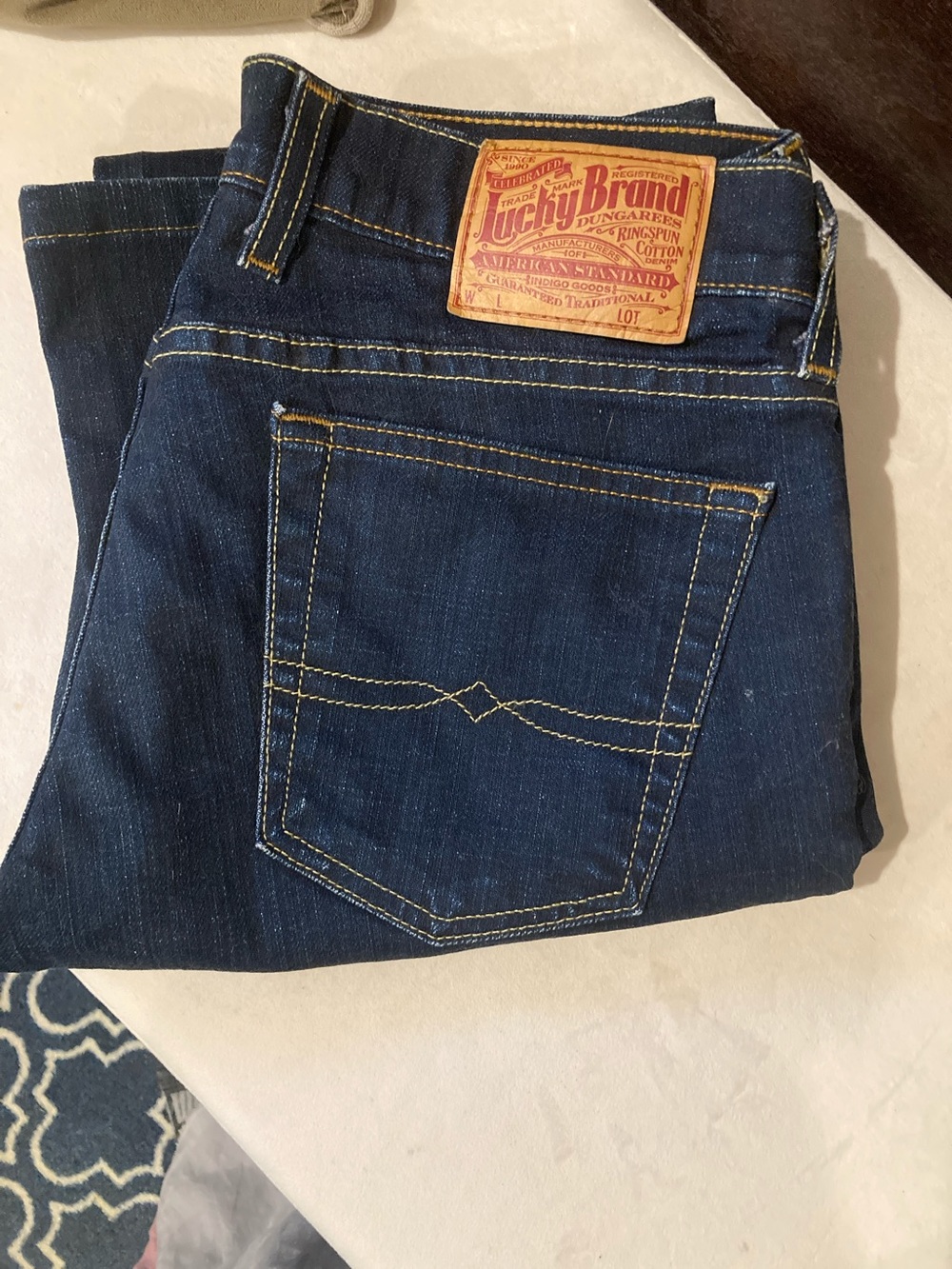Lucky Brand Woman’s Dark Blue Boot Cut Jeans with Contrast Stitching - size 4